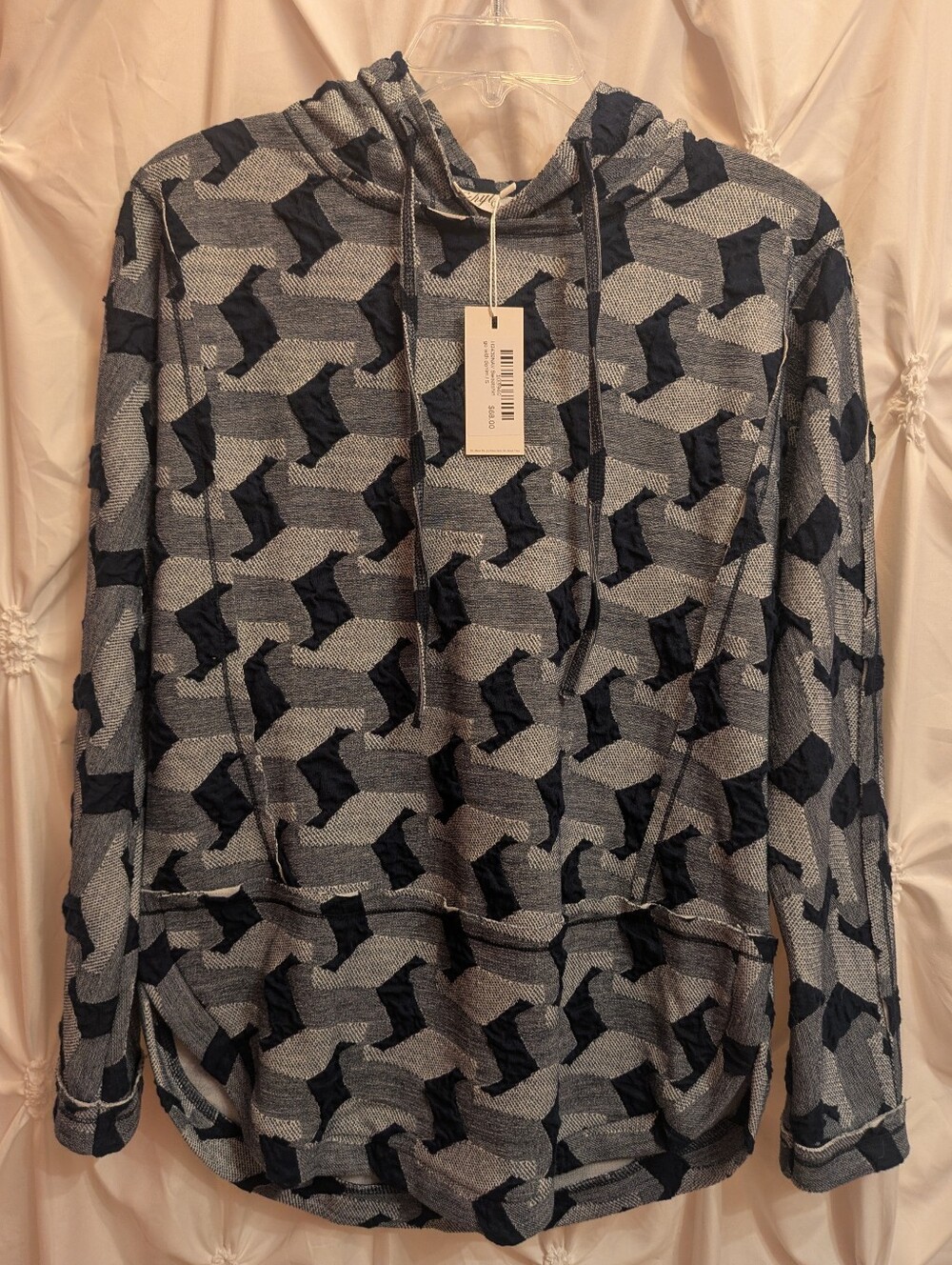 Ethyl Women's Navy Patterned Hooded Long-Sleeve Shirt